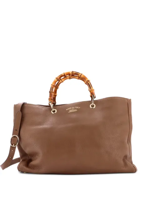 Gucci Pre-Owned Bamboo Shopper Leather Large tote bag Brown D05JIIOM4CDHAKEX