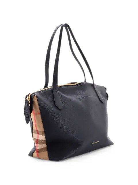 Burberry Pre-Owned Welburn Leather and House Check Canvas Medium tote bag Black CU2DFA3PGQ5OSUSH
