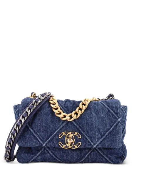 CHANEL Pre-Owned 19 Flap Bag Quilted Denim Medium shoulder bag Blue CHDB9PPXN5XKI5AU