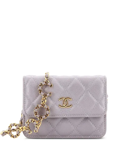 CHANEL Pre-Owned Miss Coco Strap Flap with Chain Quilted Caviar Mini clutch bag Grey BZZ7T5I5IF0KMD6H
