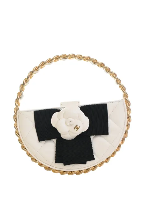 CHANEL Pre-Owned 2021-2026 Mini Lambskin Round Camellia Clutch handbag White D9EGM4YN1ED3ND2M