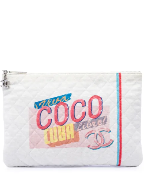 CHANEL Pre-Owned 2016-2017 Large Quilted Printed Canvas Coco Cuba Libre O Case clutch bag White NC1FYR3CZP88N6KO