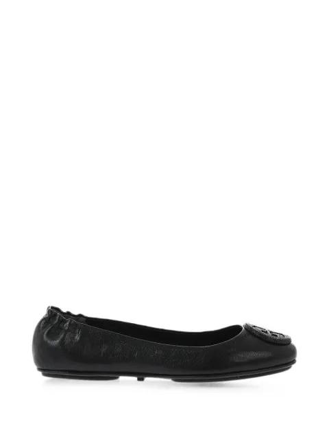 Tory Burch crystal-embellished logo-patch ballet flats Black 1556376