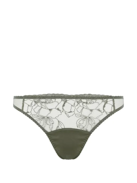 Fleur Of England Iona floral-embroidered thong Green IONATHONG