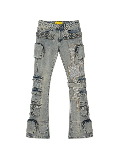 GUAPI rhinestone-embellished quilted-panel jeans Blue GVMGDSS26