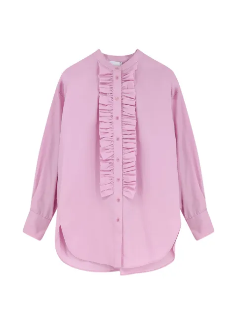 Nude ruffled-trim cotton shirt Pink 1103E26388