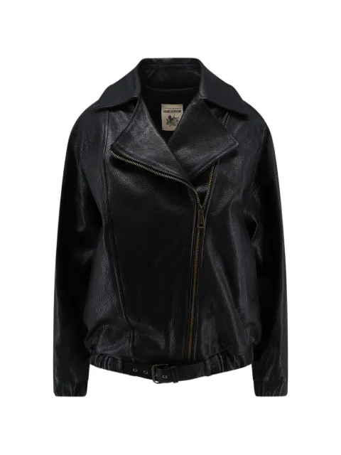 Semicouture belted leather biker jacket Black Y6WT15