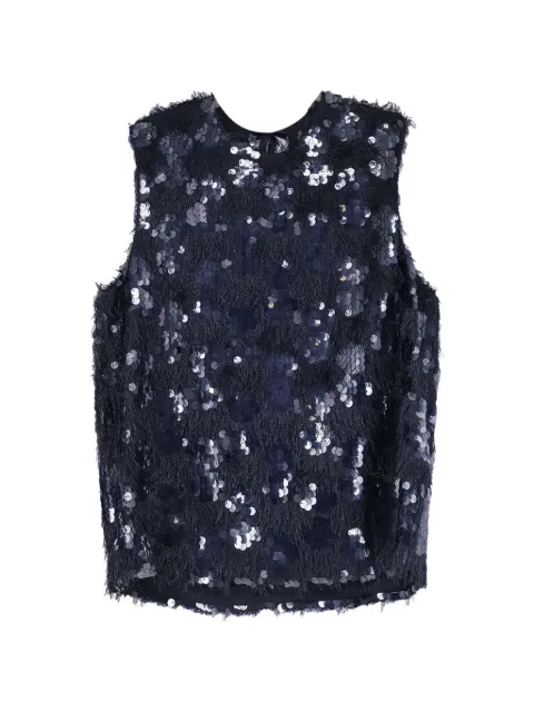 Semicouture sequin-embellished fringed top Blue S6WQ03N12