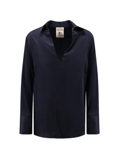 Semicouture satin-finish V-neck shirt Blue S6WM02N12