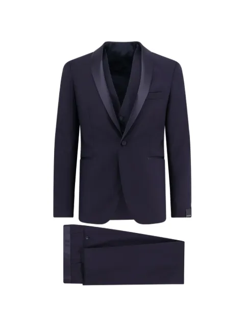 Tagliatore satin-trim three-piece tuxedo suit Blue EFBR18A0160004B5083