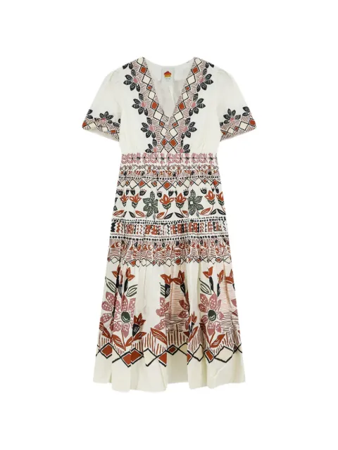 FARM Rio off-white rustic flowers short sleeve maxi dress Neutrals 356221