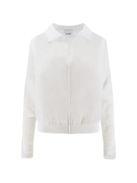 Nude ribbed-trim polo-collar T-shirt White 1101E2633301