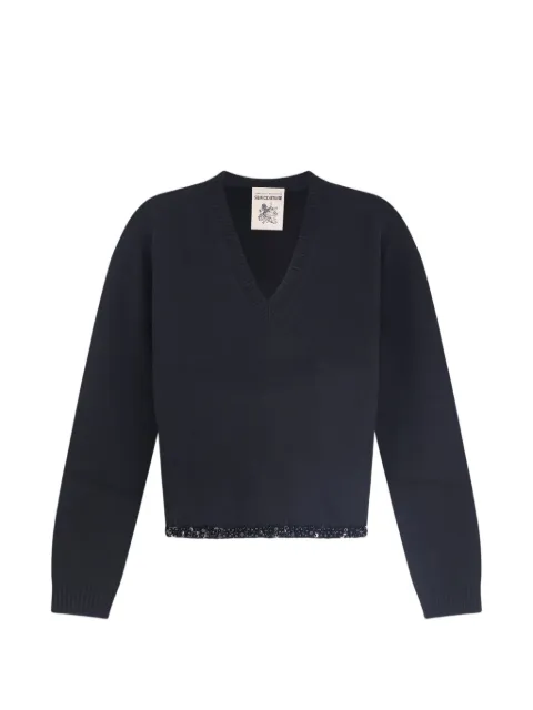 Semicouture Celia sequin-embellished V-neck sweater Black Y6WH66
