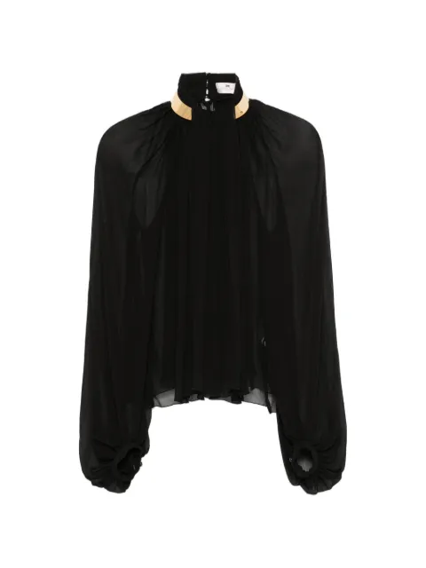 Elisabetta Franchi metal-collar pleated sheer blouse Black CA18966E2