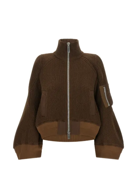 sacai ribbed-knit high-neck jacket Brown 2608585601
