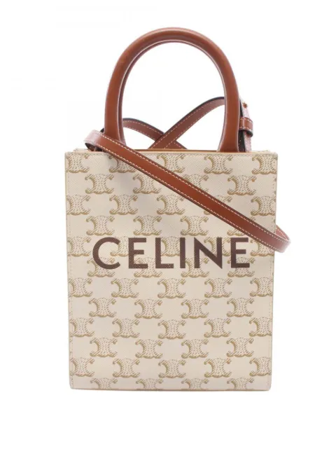 Celine Pre-Owned 2000-2026 Mini Triomphe Coated Canvas Vertical Cabas satchel White 0BC4E2093AYS27YY