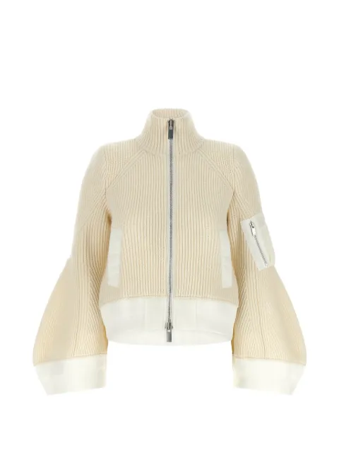 sacai ribbed-knit panelled jacket Neutrals 2608585151