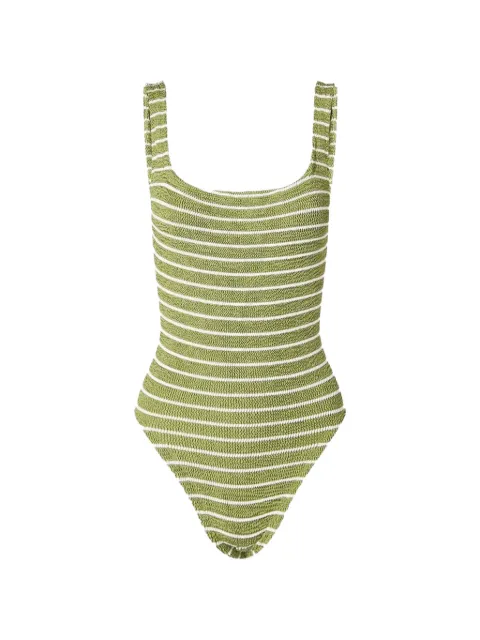 Hunza G striped crinkle-effect swimsuit Green HNZGSQRMETMOS