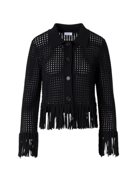 Akris fringe-trim perforated cardigan Black 2602576900454001