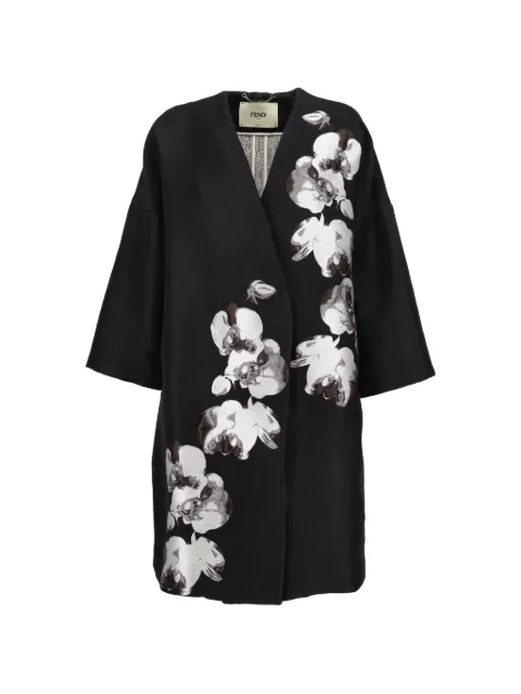 Fendi Pre-Owned V-neck floral-print coat Black CVM262218