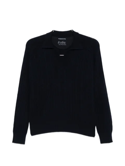 Purotatto cable-knit polo-collar sweater Blue FW260712166