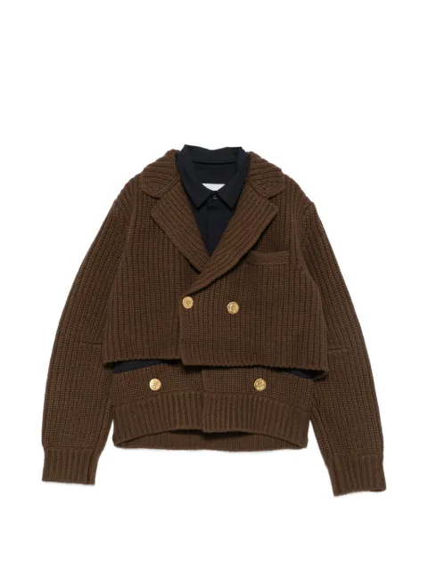 sacai double-breasted layered coat Brown 2608672605