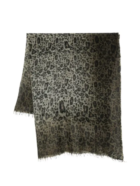 Avant Toi leopard-print frayed scarf Green 226WA1030CANSVHLV00852