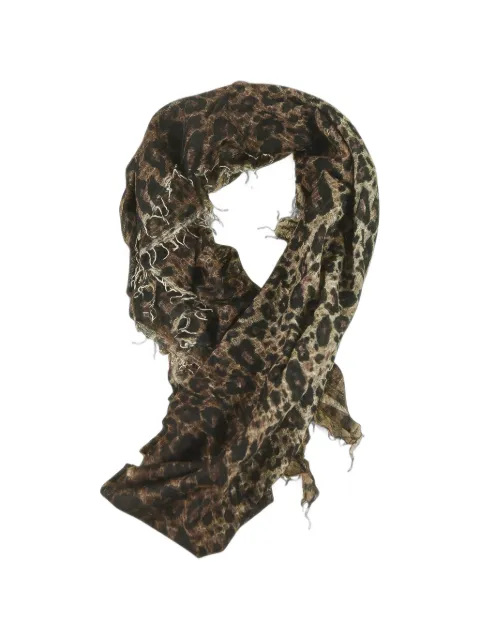 Avant Toi leopard-print frayed scarf Neutrals 226WA1030CANSVHLV01191