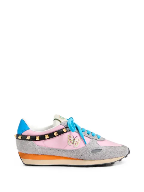 Valentino Garavani stud-up trainers in split leather and nylon with butterfly embroidery Pink WS0QK8ENB