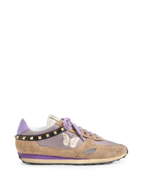 Valentino Garavani Stud Up sneakers in split leather and nylon with butterfly embroidery Purple YS0O23ENB