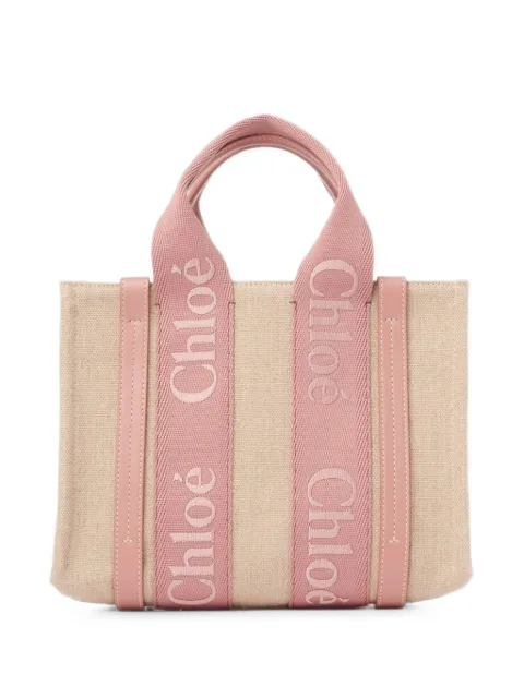 Chloé small Woody tote bag in linen Neutrals CHC23AS397L17
