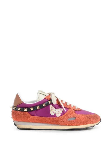 Valentino Garavani Stud Up sneakers in split leather and nylon with butterfly embroidery Purple YS0O23ENB