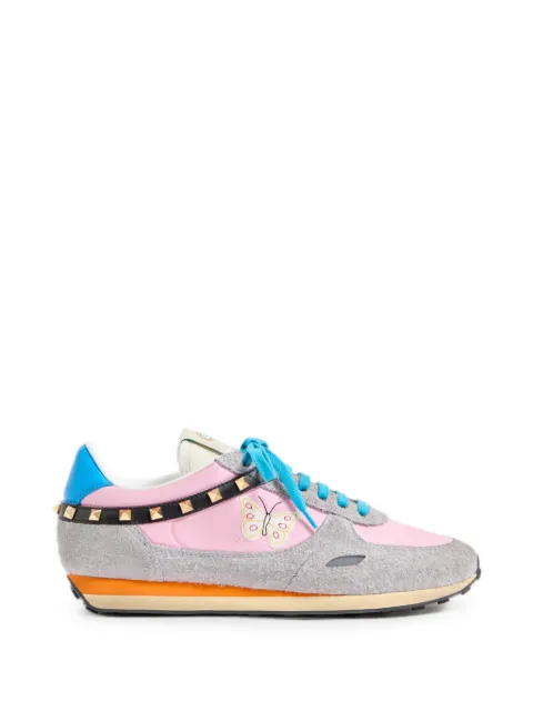 Valentino Garavani Stud Up sneakers in split leather and nylon with butterfly embroidery Pink YS0O23ENB