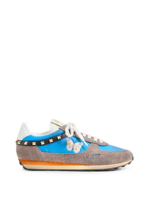 Valentino Garavani Stud Up sneakers in split leather and nylon with butterfly embroidery Blue YS0O23ENB