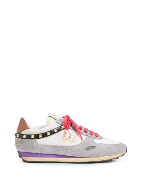 Valentino Garavani Stud Up sneakers in split leather and nylon with butterfly embroidery White YS0O23ENB