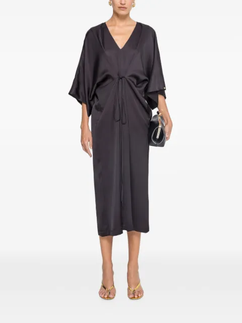 NISSA drawstring viscose midi dress Black RZ16991BLACK