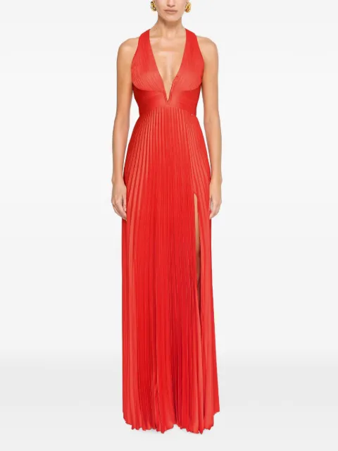 NISSA pleated satin maxi dress Red RS13844RED