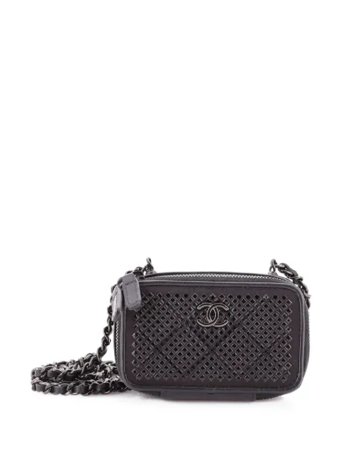 CHANEL Pre-Owned So Black Zip Around Vanity Clutch with Chain Crystal Embellished Satin with Leather crossbody bag Black FX113YC0MST3XM5F