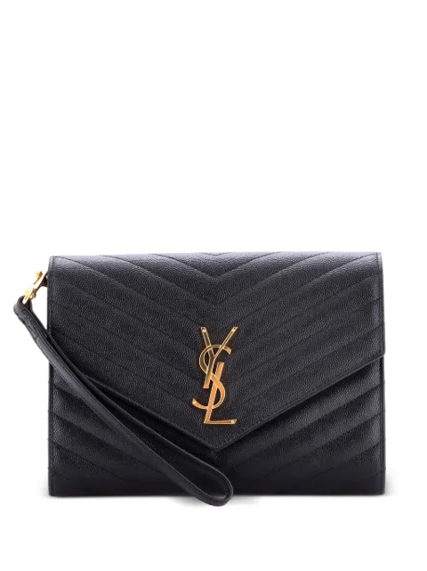 Saint Laurent Pre-Owned Classic Monogram Envelope Wristlet Mixed Matelasse Leather clutch bag Black WK8QN4GQOZPL3041