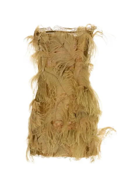 The Attico feather-trim lace-detail dress Neutrals 261WCA00520EMB034RA