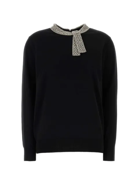 Valentino Garavani crystal-embellished pussy-bow sweater Black 9B3KC75EADQ
