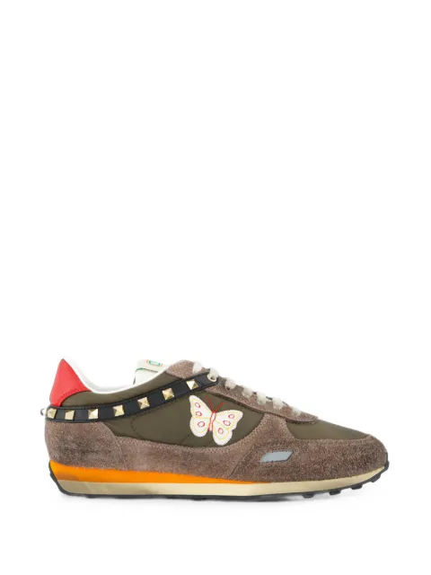 Valentino Garavani Stud Up sneaker in split leather and nylon with butterfly embroidery Green YS0O23ENB