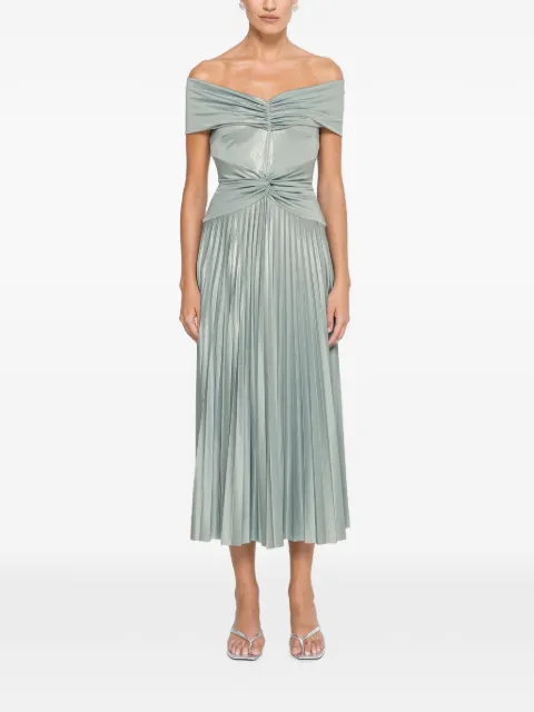 NISSA pleated off-shoulder dress Green RS16565GREEN