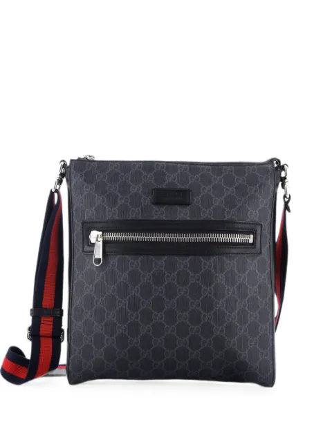Gucci Pre-Owned Web Strap Front Zip Messenger Bag GG Coated Canvas Medium crossbody bag Black I6T95W4YRB1R9WJV