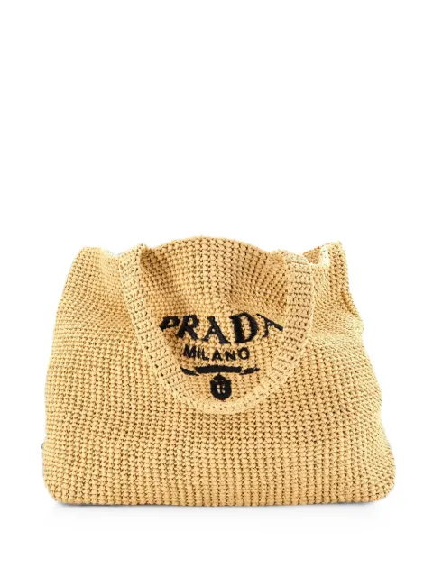Prada Pre-Owned Logo Raffia XL tote bag Neutrals HNBSGE0HLPOPQN8M