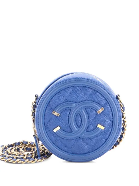 CHANEL Pre-Owned Filigree Round Clutch with Chain Quilted Caviar Mini crossbody bag Blue GRY7AJ1MX5C159W1