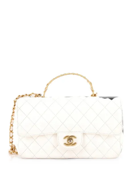 CHANEL Pre-Owned Crystal Chain Flap Top Handle Bag Quilted Lambskin Medium satchel White X4A6N3IXOFU8V2TG