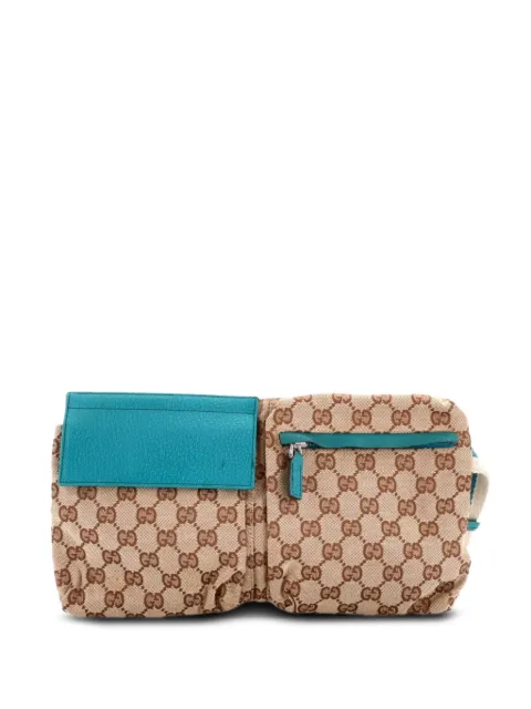 Gucci Pre-Owned Vintage Double GG Canvas with Leather belt bag Blue 90V5FBVXF3KOBKGH