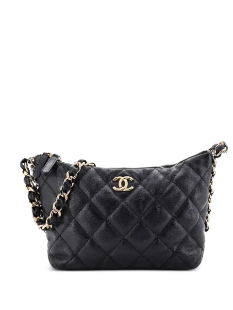CHANEL Pre-Owned CC Chain Quilted Caviar Small hobo bag Black 53EWFLXXHT3B725S
