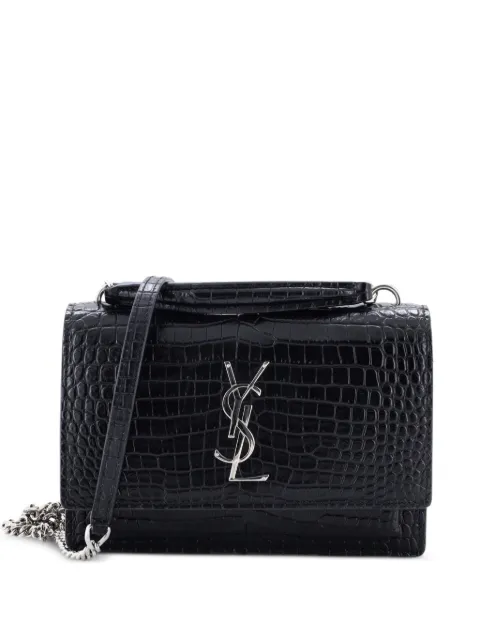 Saint Laurent Pre-Owned Sunset Top Handle Chain Wallet Crocodile Embossed Leather crossbody bag Black 47BZUVMMZSLB7KP9